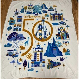 Disney 50th Anniversary Rides Attractions Plush Throw‎ Blanket